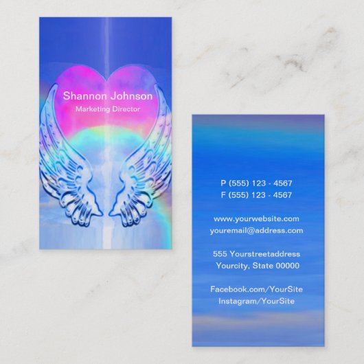 Angel Wings 包まれた a のまわりにハート名刺 名刺 (正面/裏面)