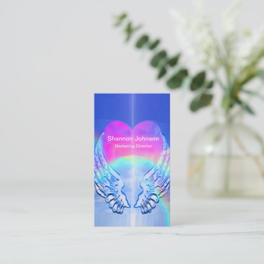 Angel Wings 包まれた a のまわりにハート名刺 名刺 (スタンド正面)