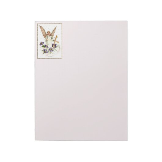 Angel With Cross And Clematis Flowers Notepad ノートパッド (回転)