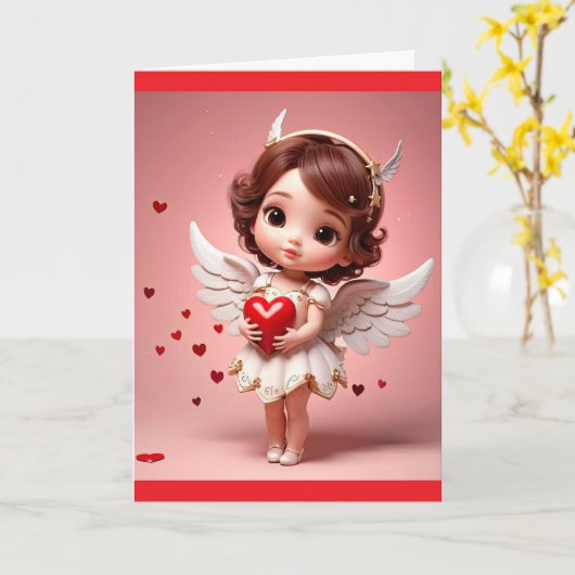 Angel With Heart Valentine Greeting Card カード (黄色い花)