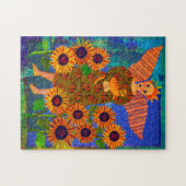 Angel with Tabby Cat and Sunflowers 11x14パズル ジグソーパズル (横)