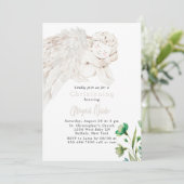 Angel with Wings Green Floral Baptism  招待状 (スタンド正面)