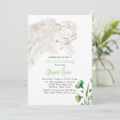 Angel with Wings Green Floral Baptism  招待状 (スタンド正面)