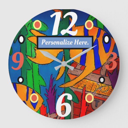 Angelfishおよびくぼんだ宝物 ラージ壁時計 (正面)