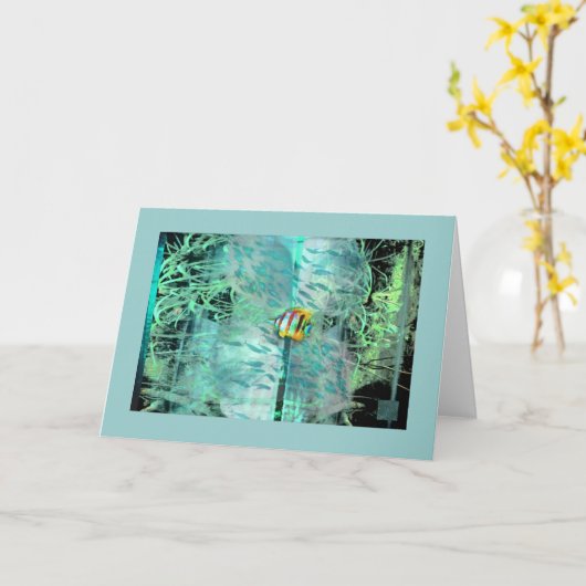 Angelfishの芸術の魚のコラージュの挨拶状 カード (黄色い花)