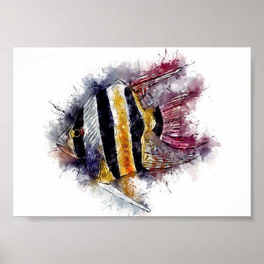 AngelFish Water Color Aquarium海の生物アート ポスター (正面)