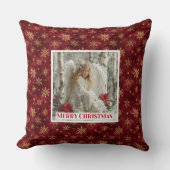 Angelic Angel Poinsettia Red Gold Custom Christmas クッション (正面)