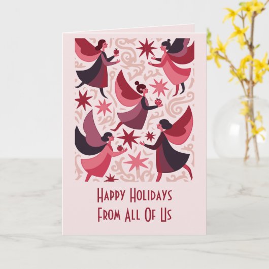 Angelic Figures Mid-Century Modern Kitschmas カード (黄色い花)