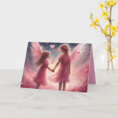Angelic looking little girls hold hands Valentines カード (黄色い花)