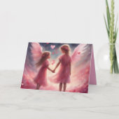Angelic looking little girls hold hands Valentines カード (正面)