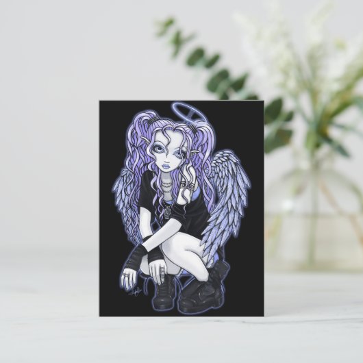 Angelinaのゴシック様式すみれ色の天使の妖精の郵便はがき ポストカード (スタンド正面)