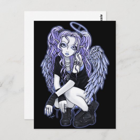 Angelinaのゴシック様式すみれ色の天使の妖精の郵便はがき ポストカード (正面/裏面)