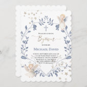 angels frame Baptism baby boy 招待状 (正面/裏面)