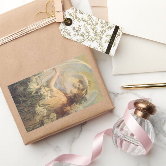 Angel's Message by George Swinstead,ヴィンテージ・アート 長方形シール (ギフト)