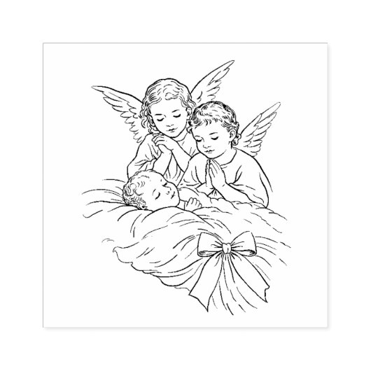 Angels Watching Over Sleeping Baby Religious ラバースタンプ (インプリント)
