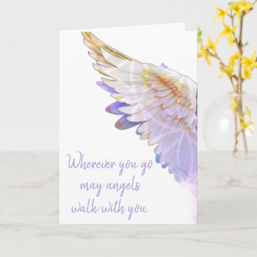 Angels With You Angel Lavender Gold Wing Greeting カード (黄色い花)