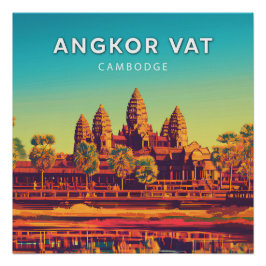 Angkor Vat, Cambodge, Poster style rétro-chic ポスター