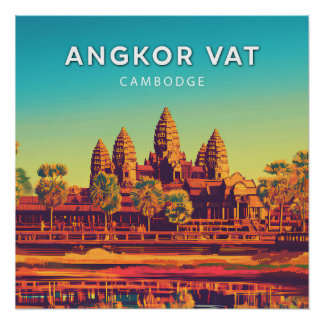 Angkor Vat, Cambodge, Poster style rétro-chic ポスター