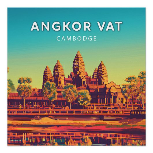Angkor Vat, Cambodge, Poster style rétro-chic ポスター (正面)