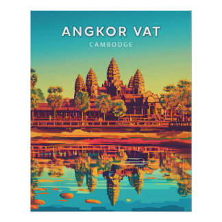 Angkor Vat, Cambodge, Poster style rétro-chic ポスター