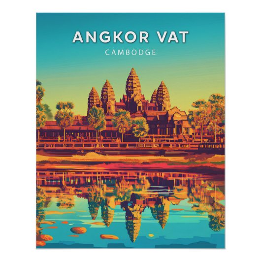 Angkor Vat, Cambodge, Poster style rétro-chic ポスター (正面)
