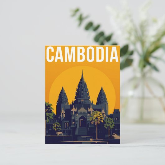 Angkor Wat Cambodia Retro ポストカード (スタンド正面)