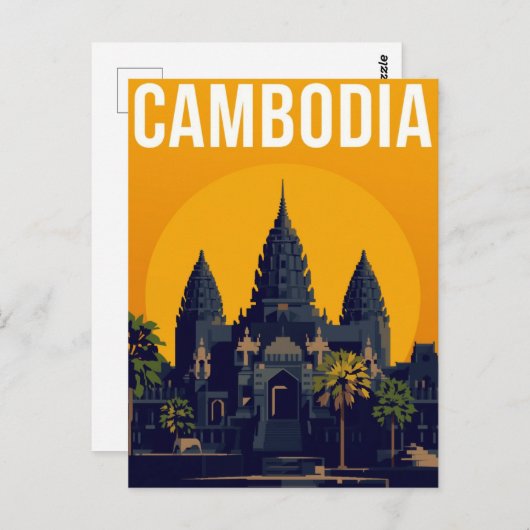 Angkor Wat Cambodia Retro ポストカード (正面/裏面)
