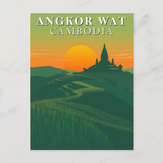 Angkor Wat Cambodia Travel Rice Fields and Temple ポストカード (正面)