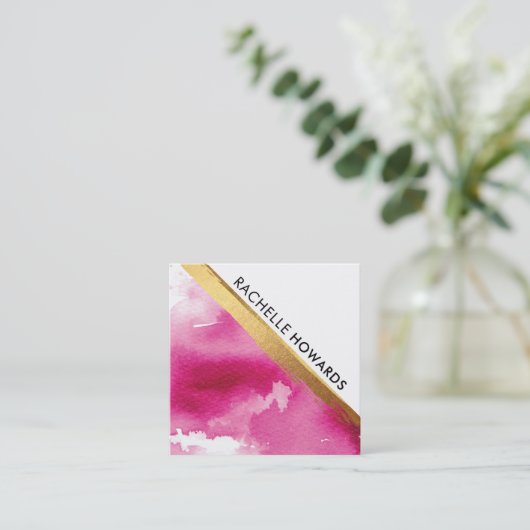 ANGLEピモダンンミニマルクウォーター色金ゴールドブラシ スクエア名刺 (スタンド正面)