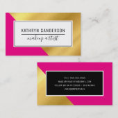 ANGLEモダン金ゴールドコーナー熱ピンク 名刺 (正面/裏面)