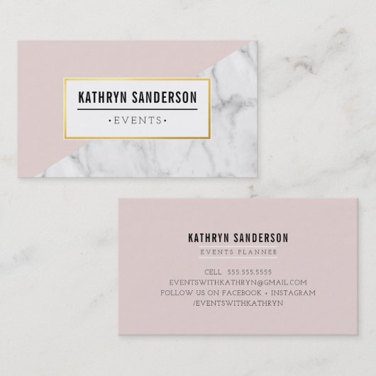 ANGLEモダン金ゴールドロはっきりしたゴ赤面ピンク灰色の大理石 名刺 (正面/裏面)