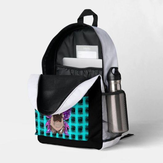 Angle Moo Deng Hippo on Print Cut Sew Bag プリントバックパック (裏面右端 (見開き))