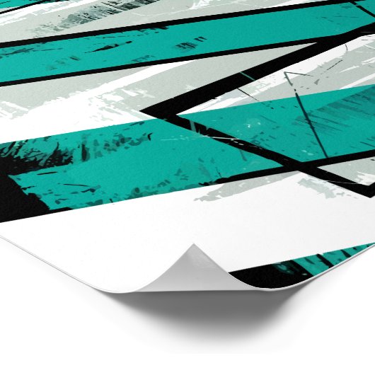 Angled Stripes with Teal Brush Textures ポスター (角)