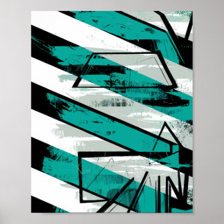 Angled Stripes with Teal Brush Textures ポスター