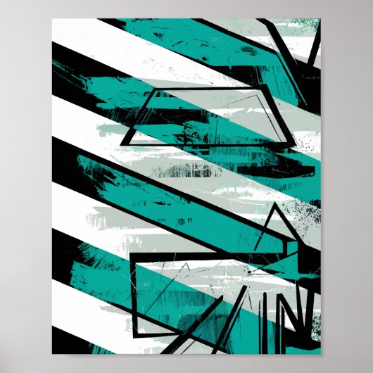 Angled Stripes with Teal Brush Textures ポスター (正面)