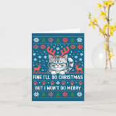 Angry Antler Cat Funny Xmas Ugly Sweater Long Slee カード (黄色い花)