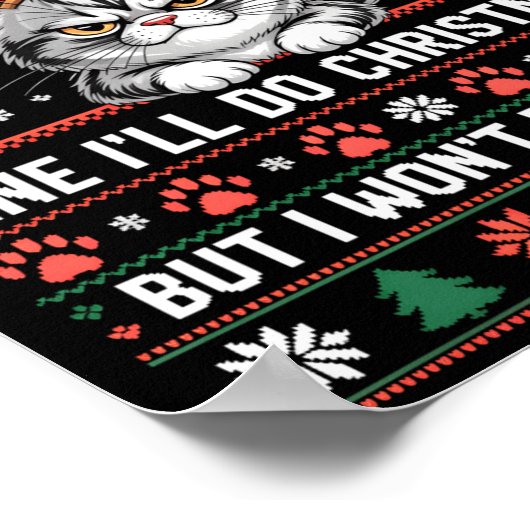 Angry Antler Cat Funny Xmas Ugly Sweater Long Slee ポスター (角)