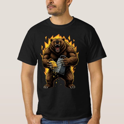 Angry Bear Grating Cheese Grater Hater Tシャツ (正面)