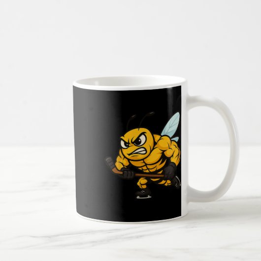 Angry Bee Ice Hockey Player Strong Insect  コーヒーマグカップ (右)