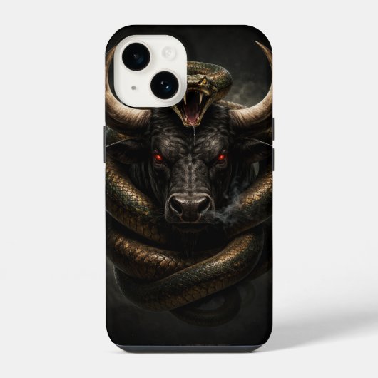 Angry Bull and Snake Shield - iPhone 14 Case iPhoneケース (裏面)