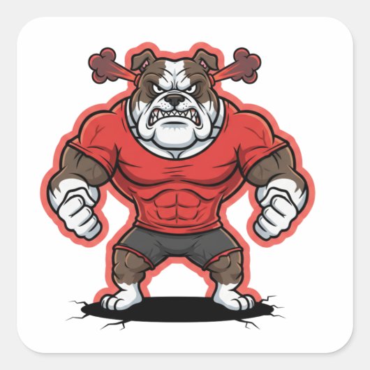 Angry Bulldog Gym Mascot Cartoon Sticker スクエアシール (正面)
