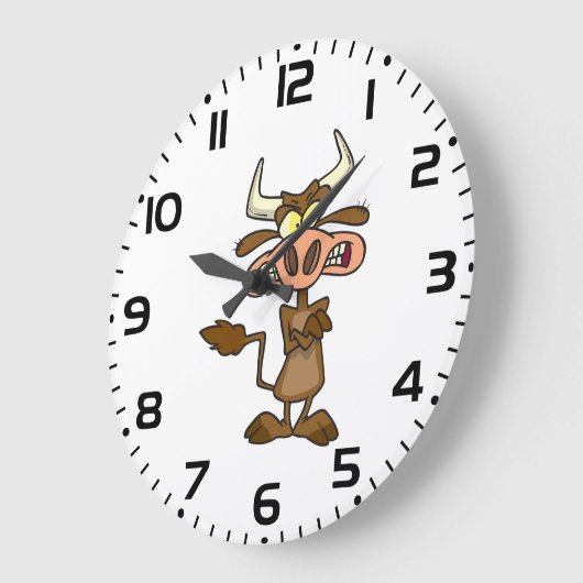Angry Cartoon Bull Funny Grumpy ラージ壁時計 (傾斜)