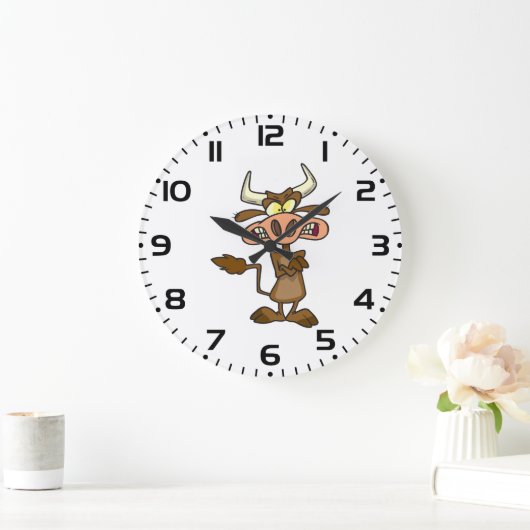 Angry Cartoon Bull Funny Grumpy ラージ壁時計 (ホーム)