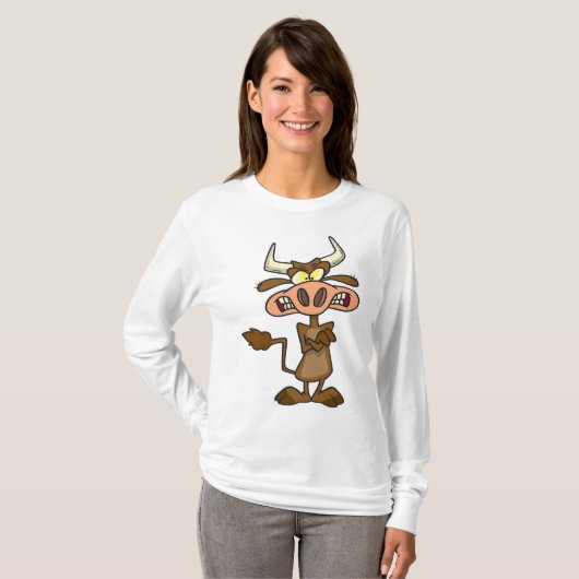 Angry Cartoon Bull Funny Grumpy Tシャツ (正面フル)