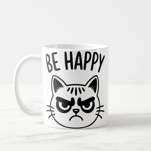 Angry Cat – Be Happy Contrast Art コーヒーマグカップ (左)
