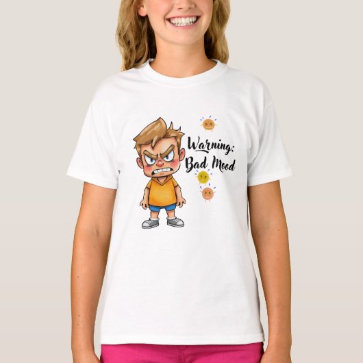 Angry Cute Boy Cartoon T-Shirt – Funny Grumpy Mood Tシャツ (正面)