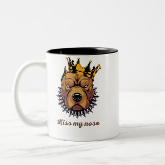 Angry Dog – "Kiss My Nose" 面白いペットデザイン ツートーンマグカップ