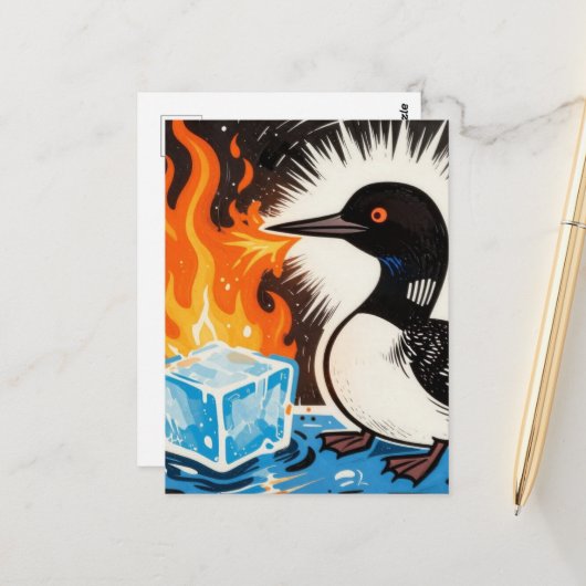 Angry fire breathing MN Loon melting ice Postcard ポストカード (正面/裏面インサイチュ)