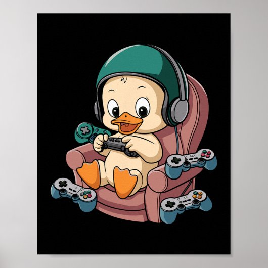 Angry Gamer Duck With Headset And Controller  ポスター (正面)