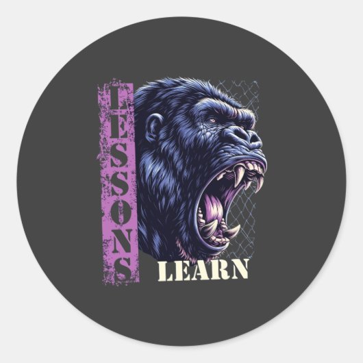 Angry Gorilla Lessons Learn Sticker ラウンドシール (正面)